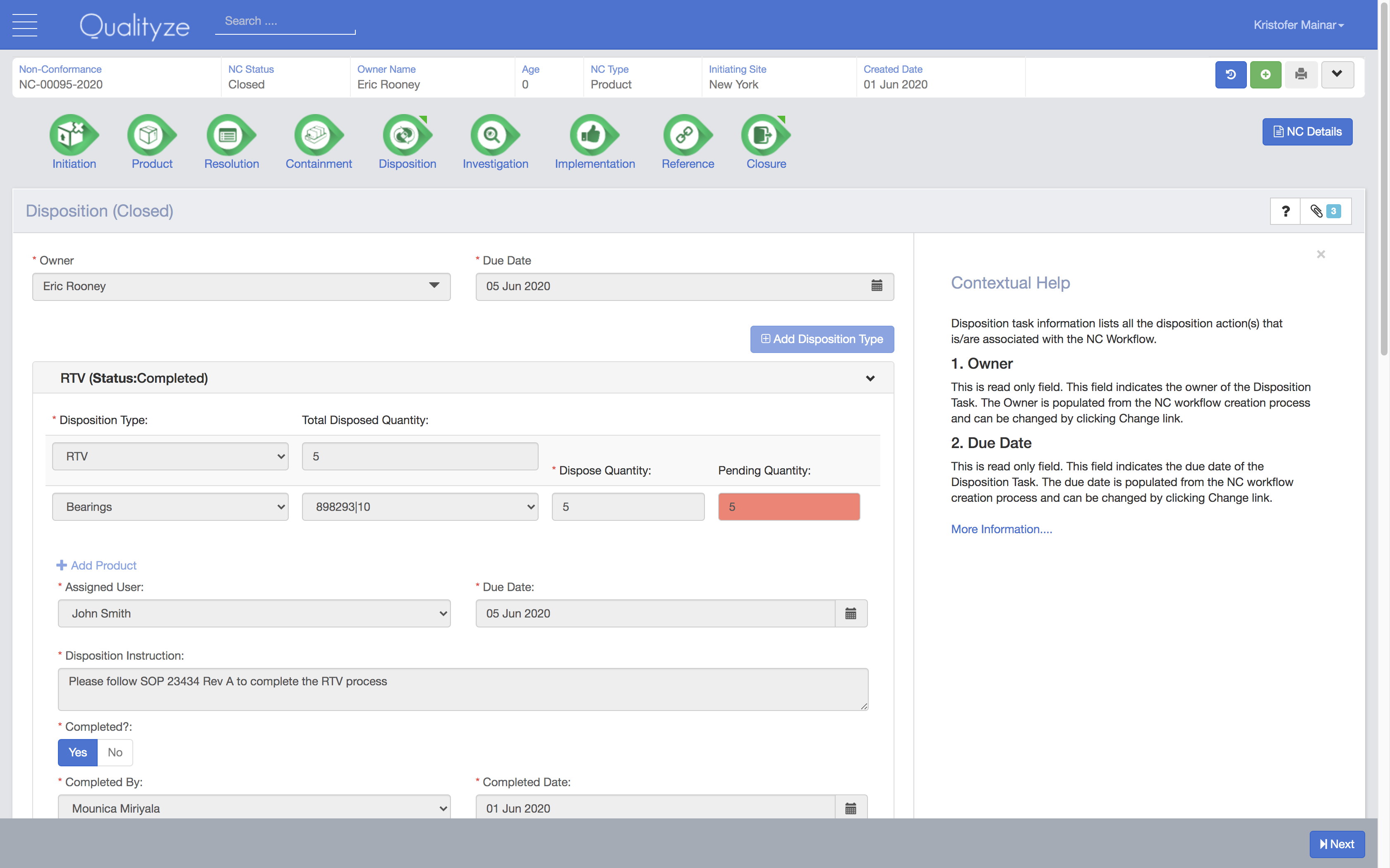 screenshot of Qualityze Change Management